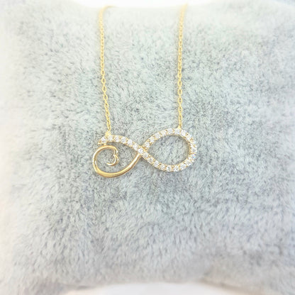 14K Real Solid Gold Infinity Forever Design with White Stones Love Charm Elegant Dainty Delicate Trendy Cute Pendant Necklace best birthday gift Women Jewelry girlfriend