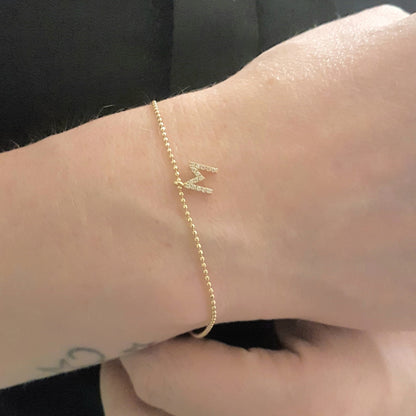Initial Bracelet for Women A-Z Custom Letters with White Zirconia Stone Adjustable Personalized 14K Real Solid Gold