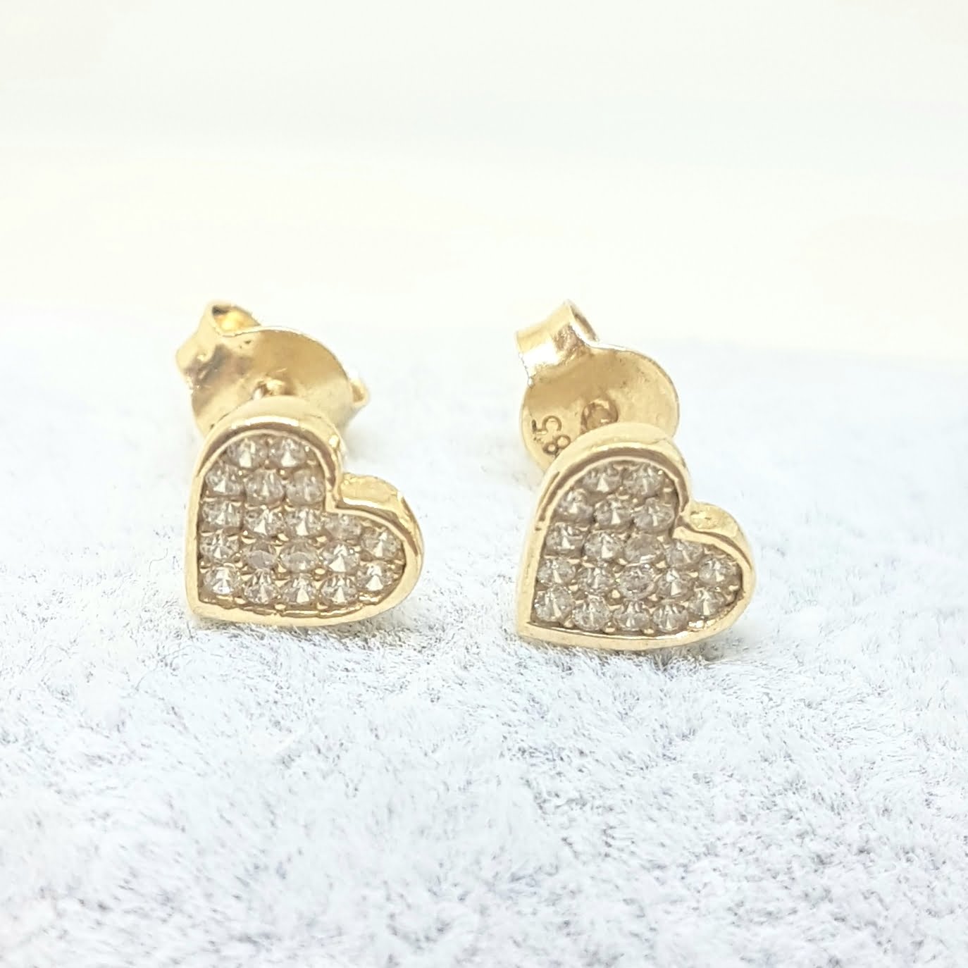 Heart Stud Earrings Decorated with Zirconia Stones for Women Girls 14K Real Solid Gold