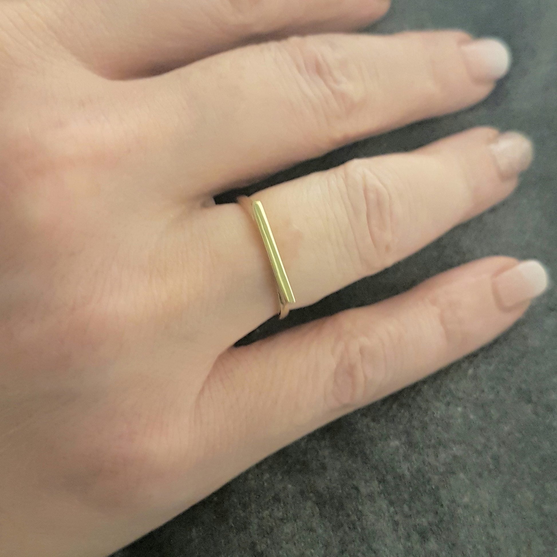 Long Bar Ring for Women 14K Real Solid Gold