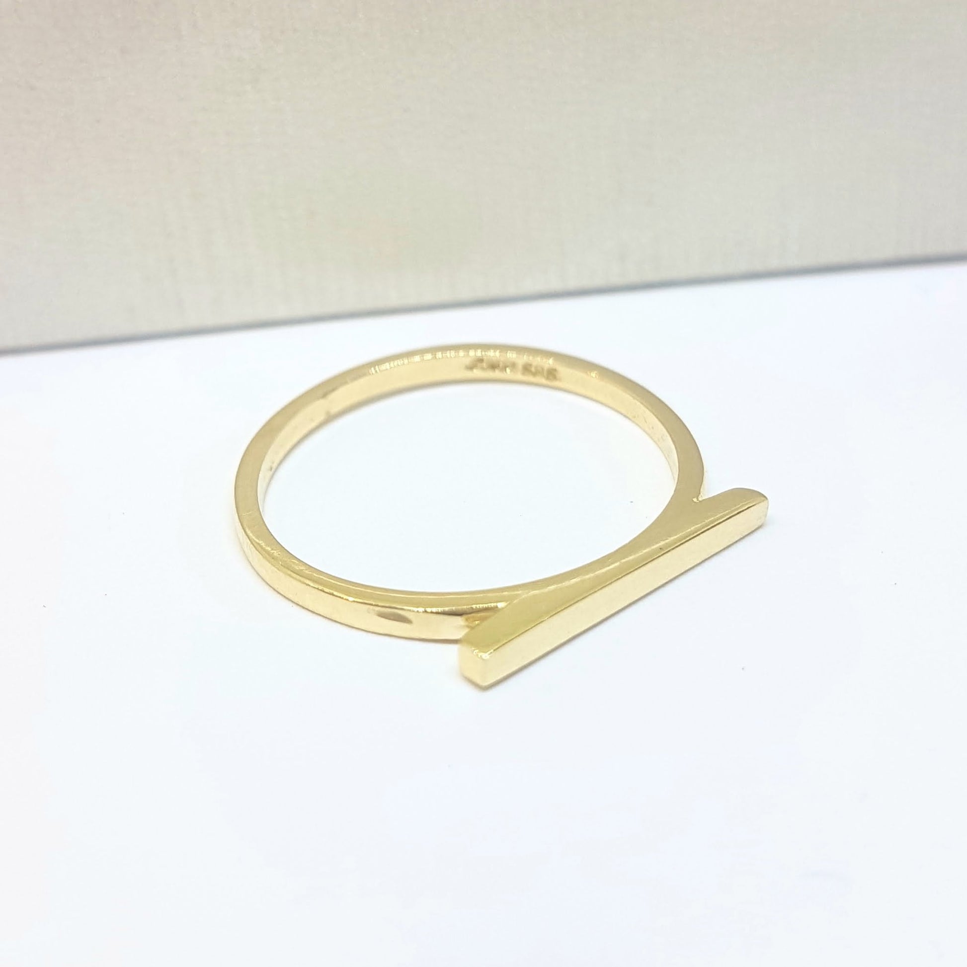 Long Bar Ring for Women 14K Real Solid Gold
