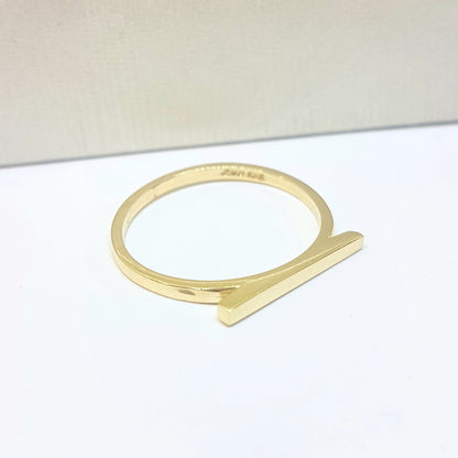 Long Bar Ring for Women 14K Real Solid Gold