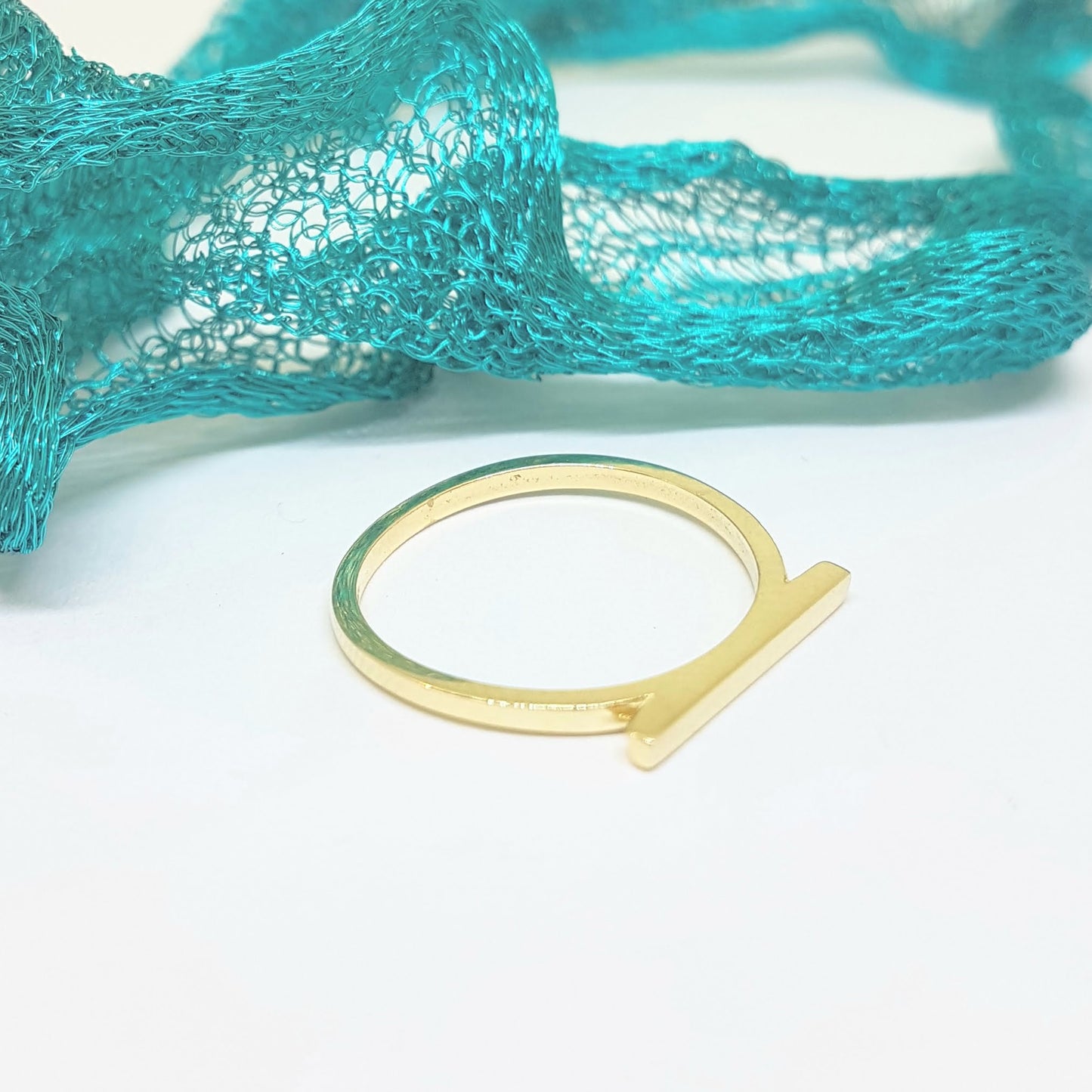 Long Bar Ring for Women 14K Real Solid Gold