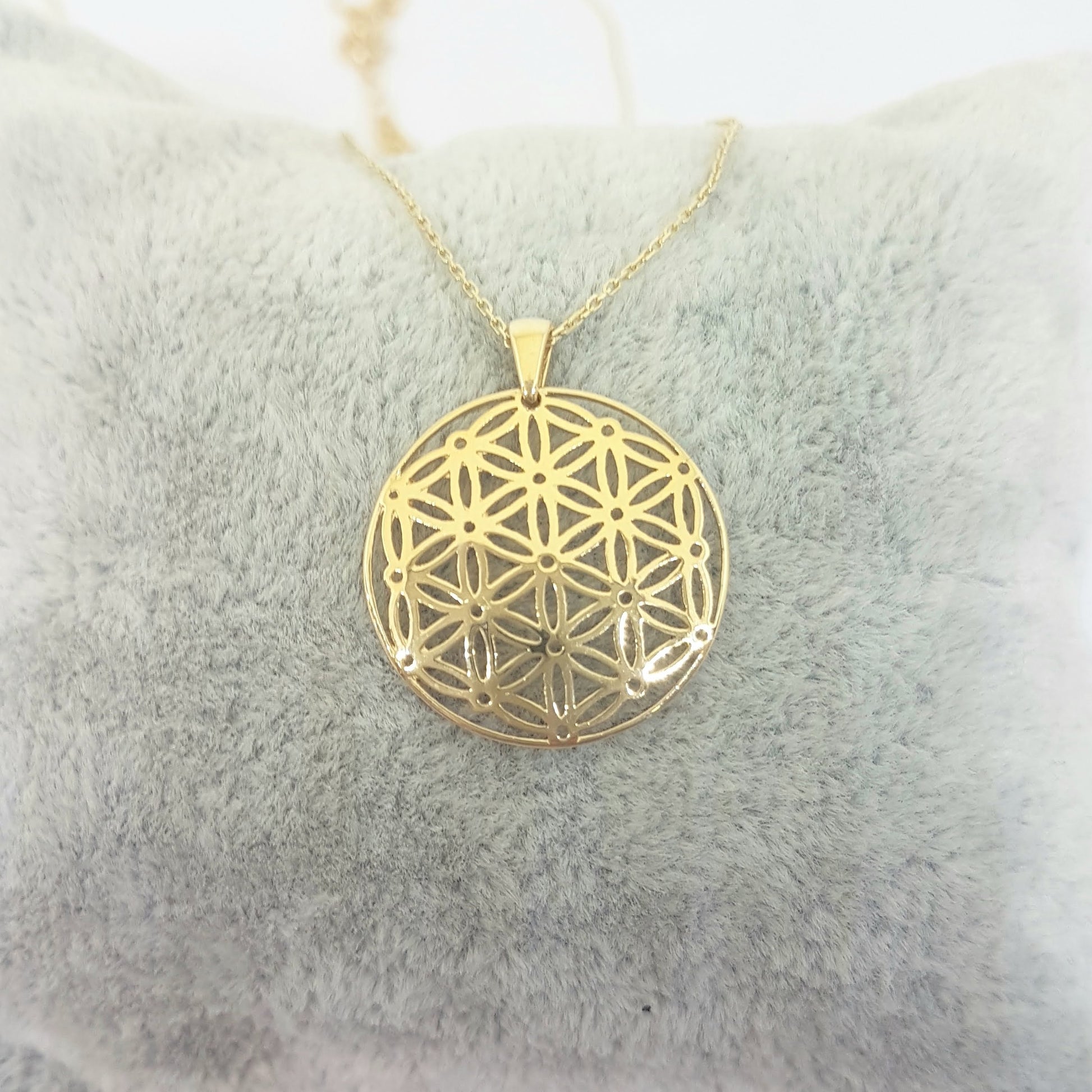 Lotus Flower of Life Pendant Necklace for Women 14K Real Solid Gold Charm Dainty