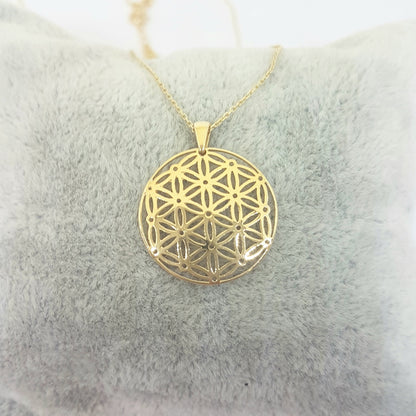 Lotus Flower of Life Pendant Necklace for Women 14K Real Solid Gold Charm Dainty