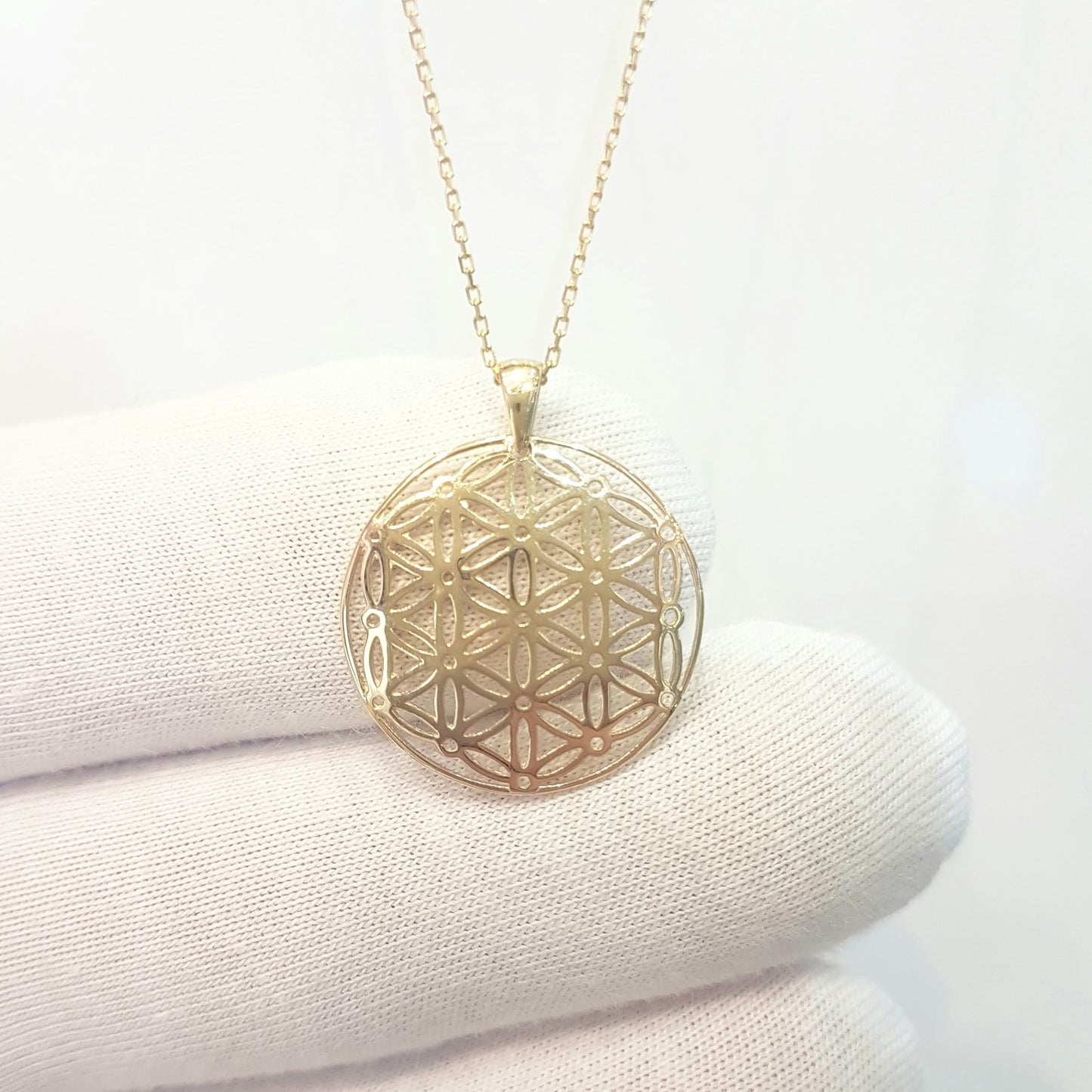 Lotus Flower of Life Pendant Necklace for Women 14K Real Solid Gold Charm Dainty