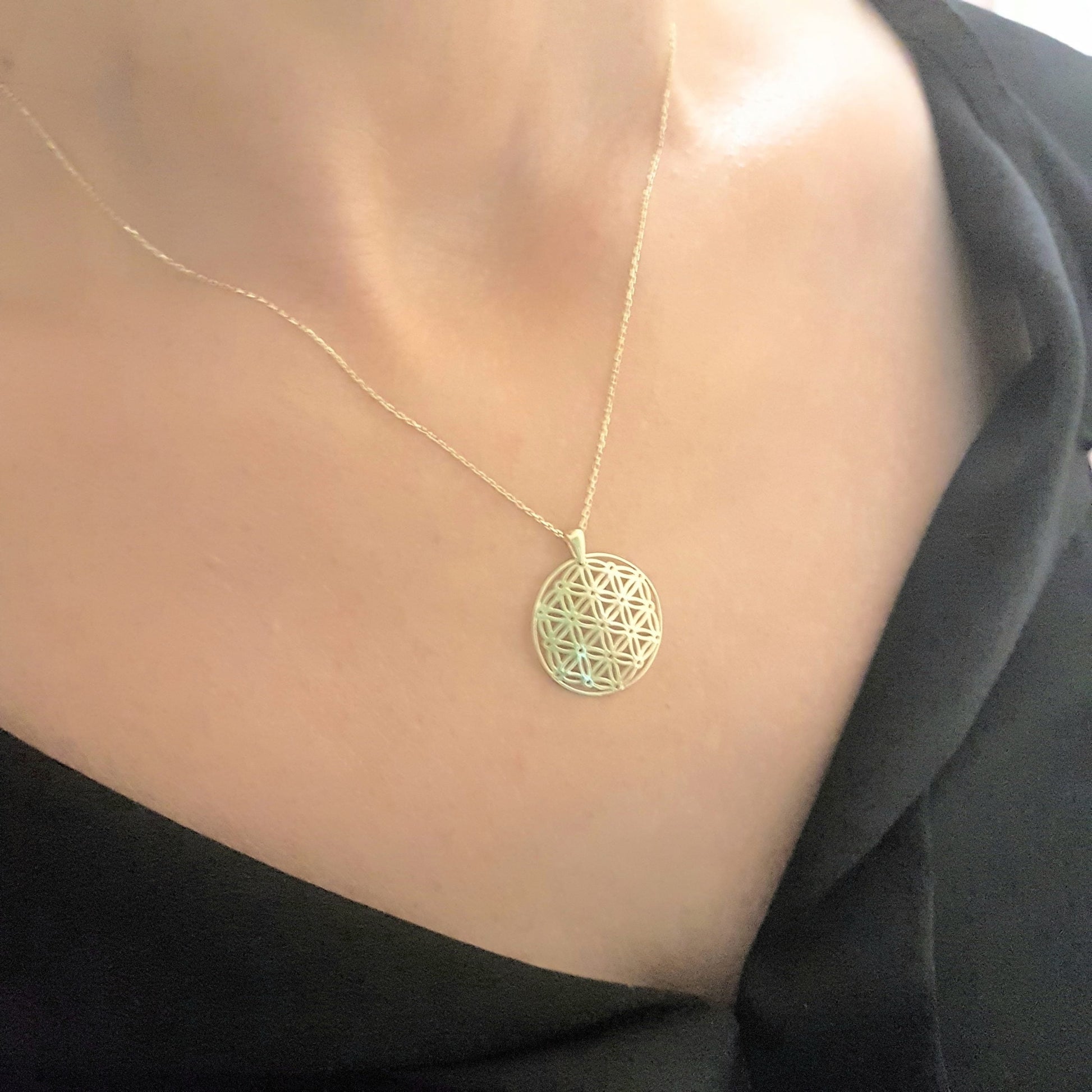 Lotus Flower of Life Pendant Necklace for Women 14K Real Solid Gold Charm Dainty