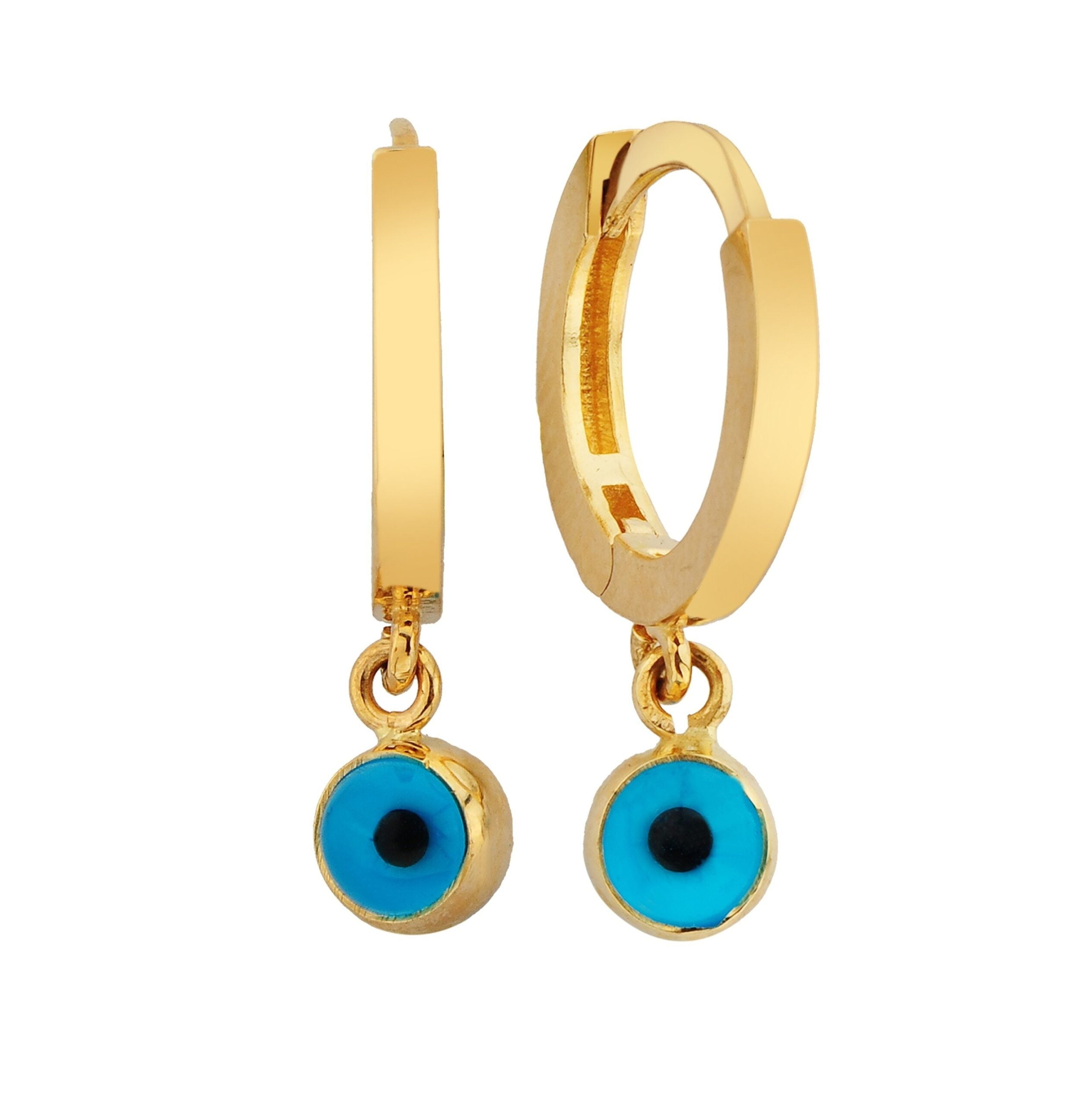 Lucky Eye Turkish Evil Eye Drop Earrings | Charms Hanging Dangle Earrings for Women | 14k Real Solid Gold Jewelry Gift Christmas Mother's Day Birthday Gift handmade
