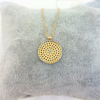 14K Real Gold Round Circle Evil Eye Design with Zirconia Stones Charm Dainty Elegant Delicate Trendy Pendant Necklace best birthday gift for women jewelry girlfriend mom sun sunflower turquoise