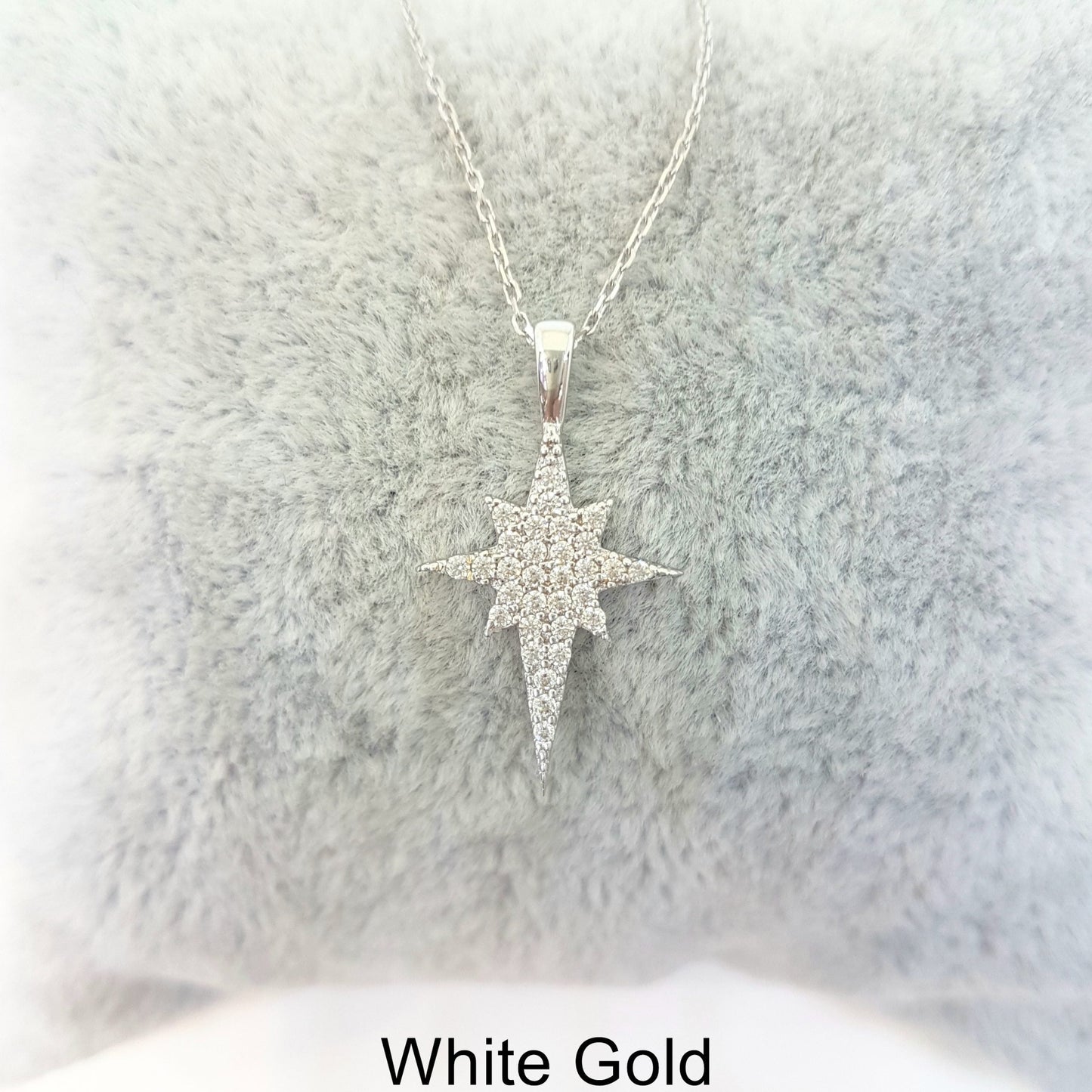 14K Real Solid Gold North Star Pendant Necklace with White Zirconia Stones Cute Charm Dainty Delicate Trendy Elegant Best Birthday Christmas Gift for Women Wife Her Grandma Girls
