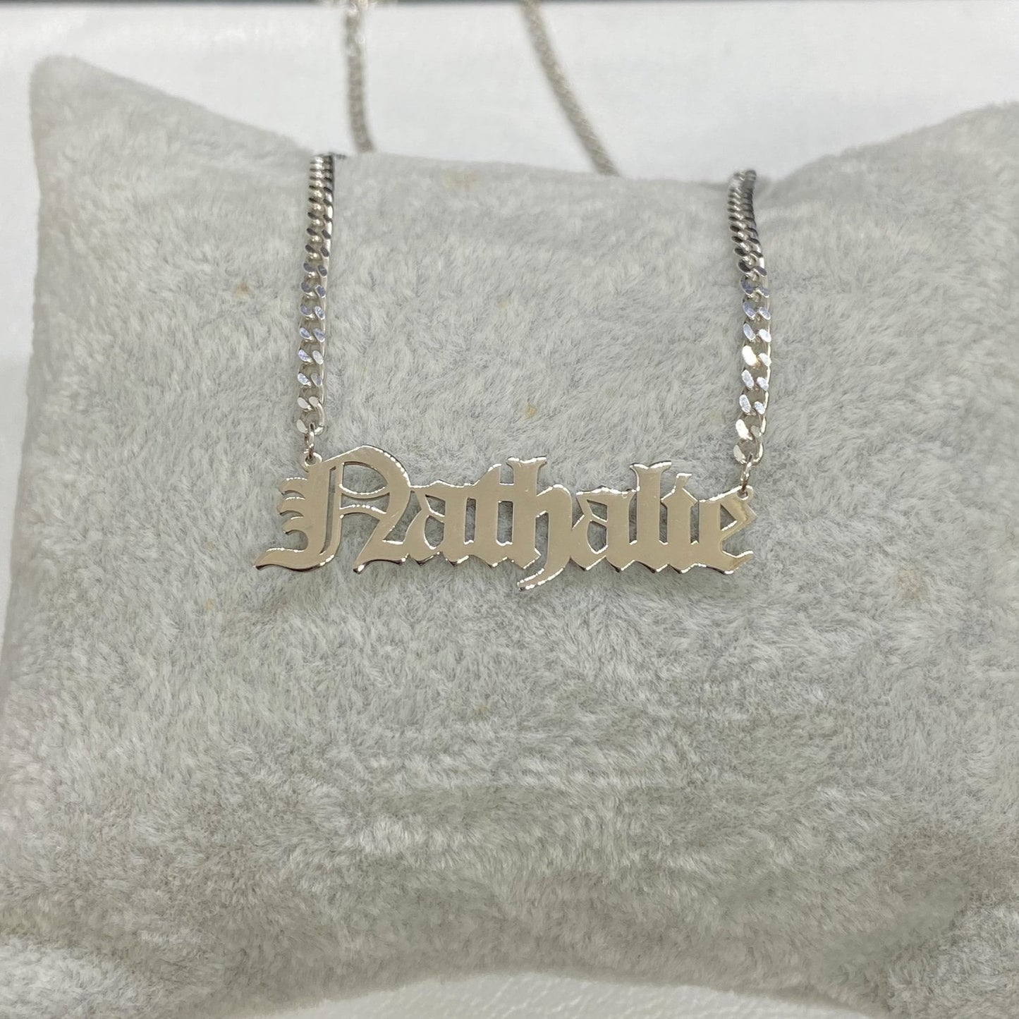 Old English Name Necklace , 925K Sterling Silver Custom Old English Name Jewelry , Personalized Gifts , Custom Name plate Necklace for Women