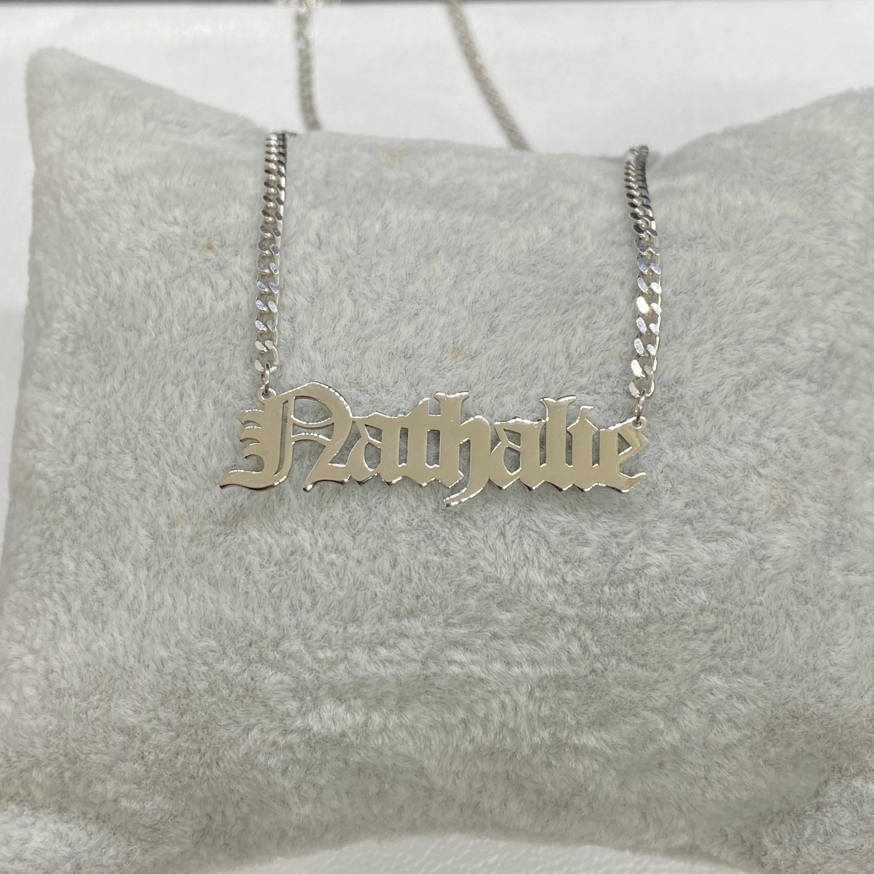 Old English Name Necklace , 925K Sterling Silver Custom Old English Name Jewelry , Personalized Gifts , Custom Name plate Necklace for Women