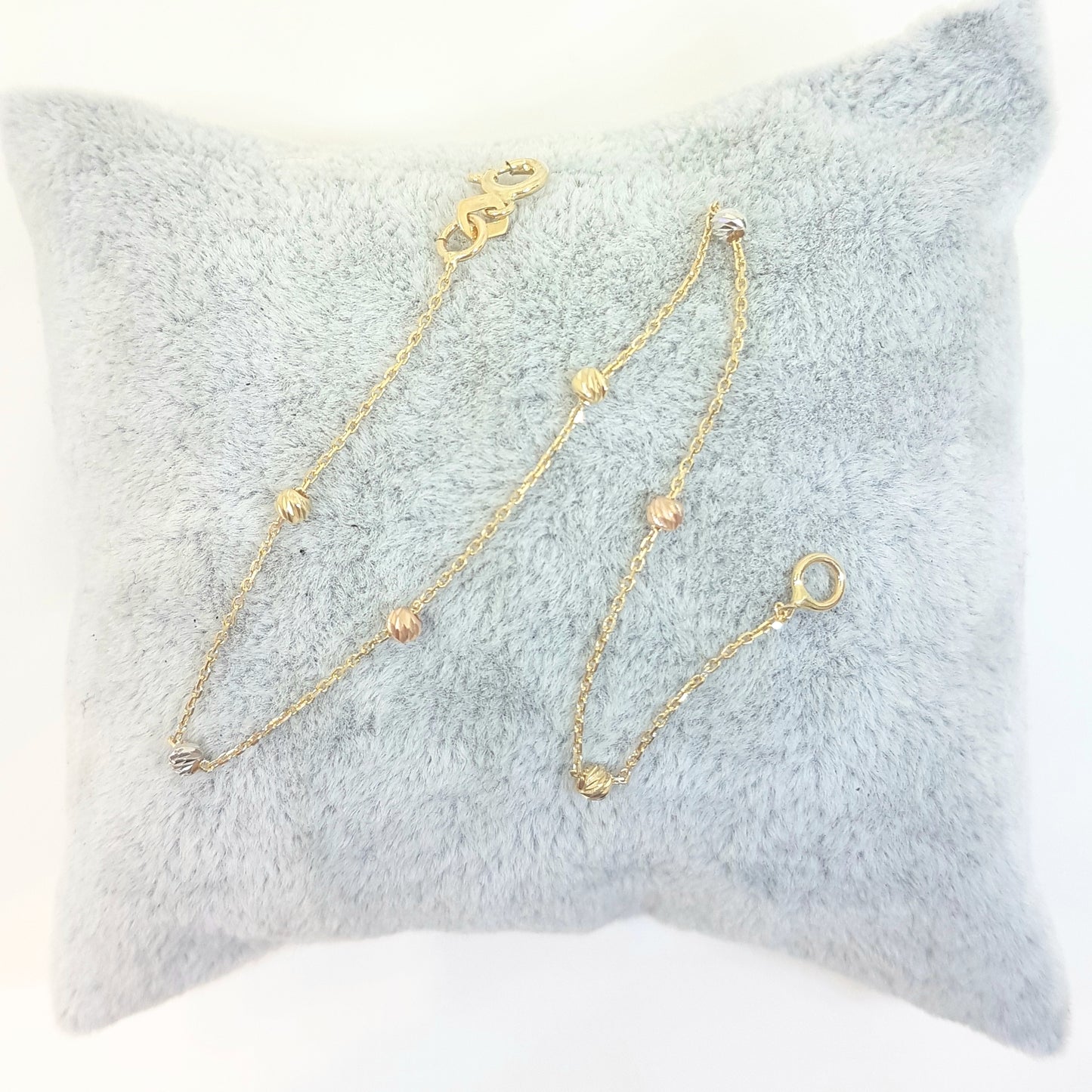 14K Real Solid Gold Chain Beaded Ball Bracelet for Women