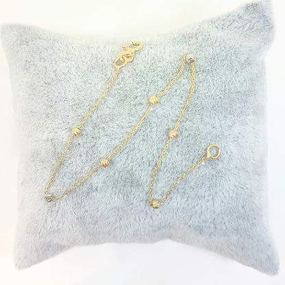 14K Real Solid Gold Chain Beaded Ball Bracelet for Women