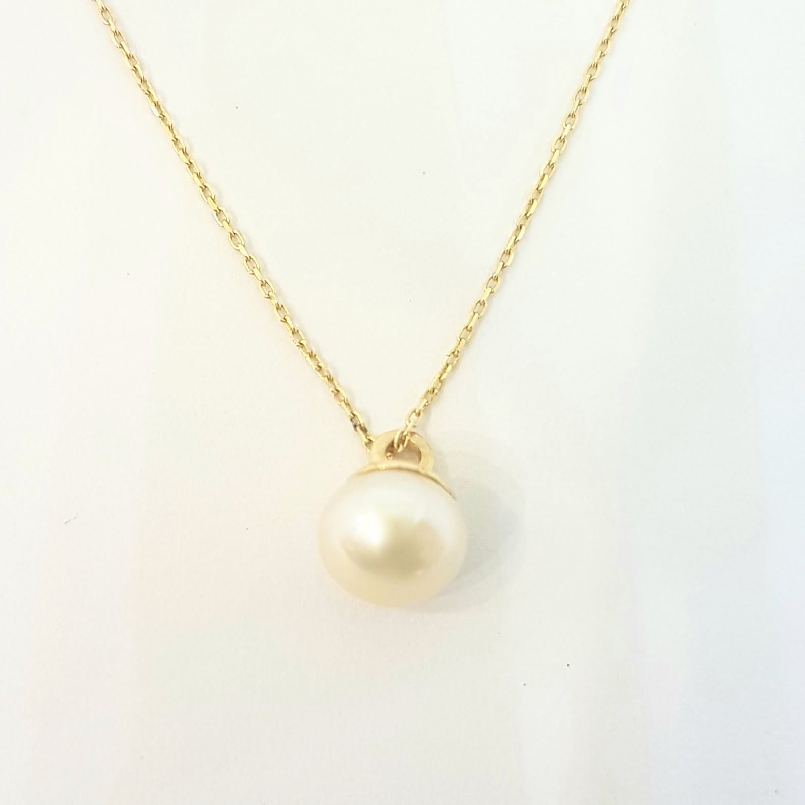 Pearl Pendant Necklace for Women 14K Real Solid Yellow Gold Charm Elegant Single 6mm