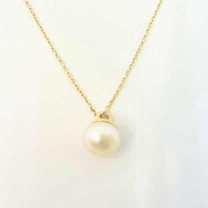 Pearl Pendant Necklace for Women 14K Real Solid Yellow Gold Charm Elegant Single 6mm