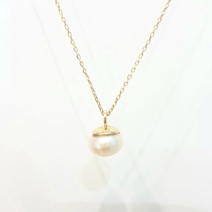 Pearl Pendant Necklace for Women 14K Real Solid Yellow Gold Charm Elegant Single 6mm