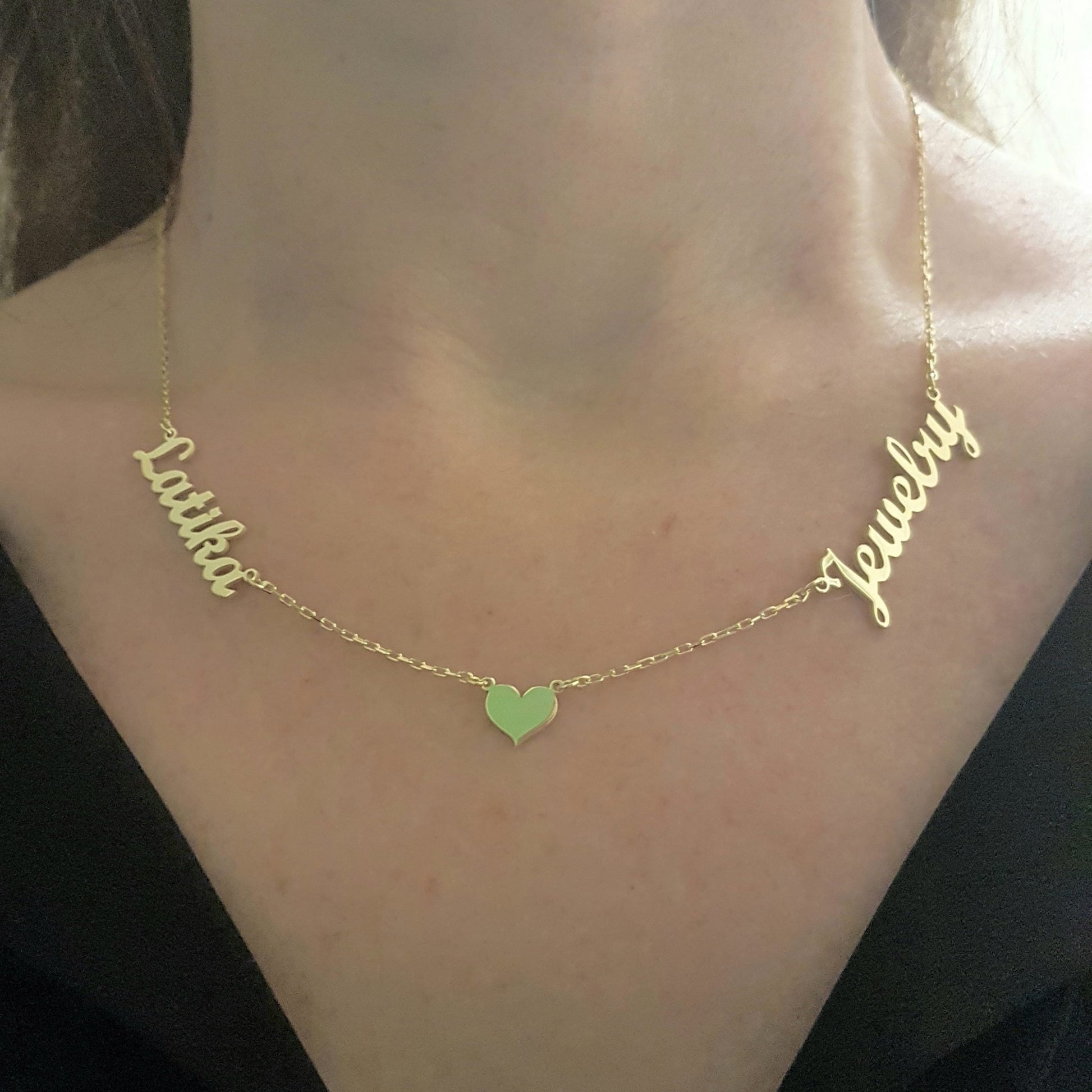 Two Name Necklace with Heart , Couples Name Necklace , Gold Name Necklace , Personalized jewelry , Personalized Name Necklace with Heart