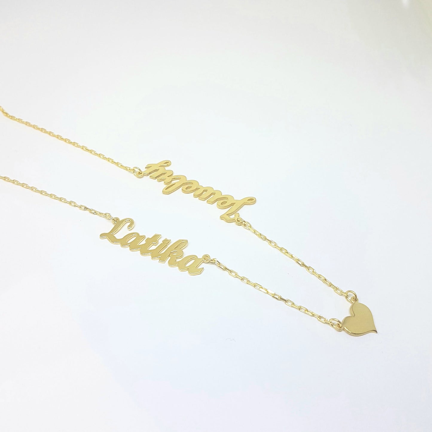 Two Name Necklace with Heart , Couples Name Necklace , Gold Name Necklace , Personalized jewelry , Personalized Name Necklace with Heart