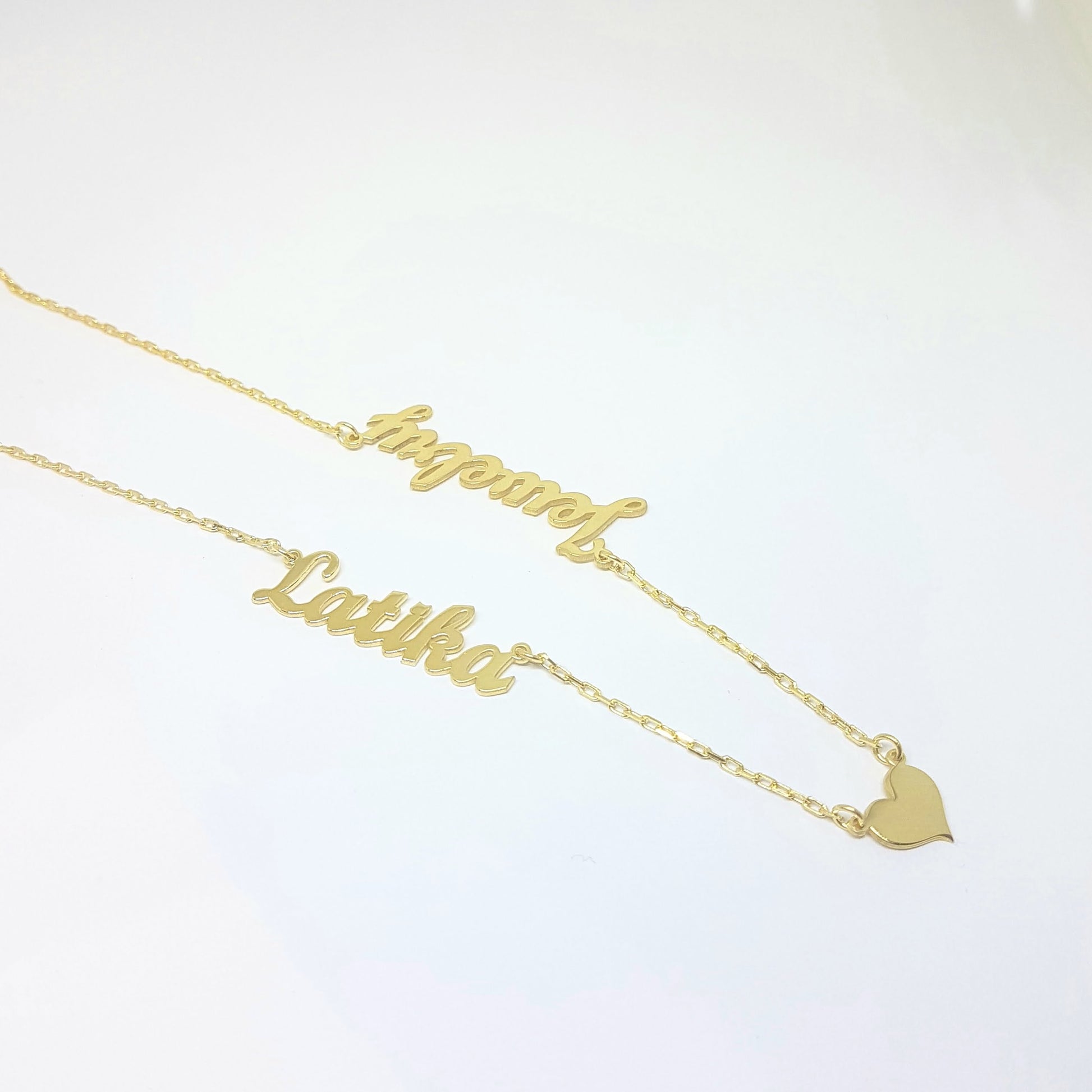 Two Name Necklace with Heart , Couples Name Necklace , Gold Name Necklace , Personalized jewelry , Personalized Name Necklace with Heart