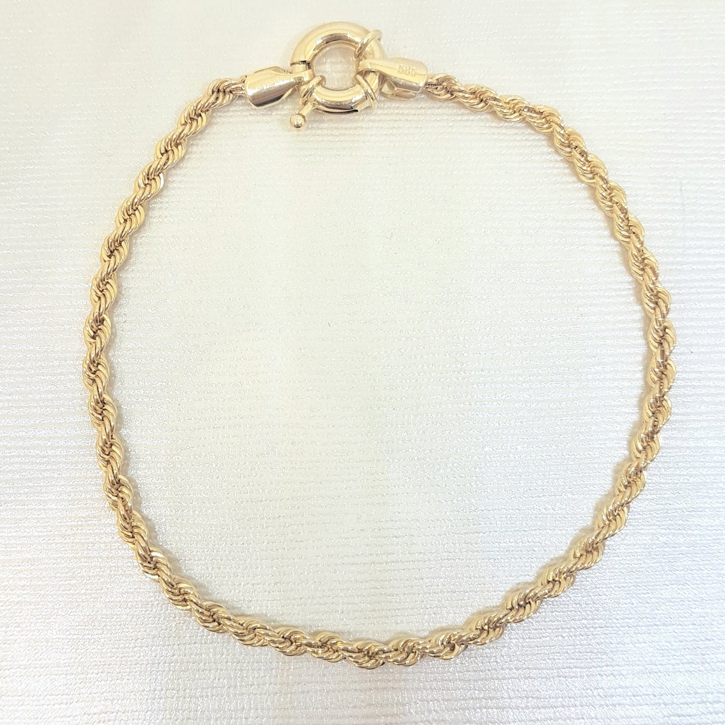 Rope Chain Bracelet for Women 14K Real Solid Yellow Gold 2.5mm Charm Dainty