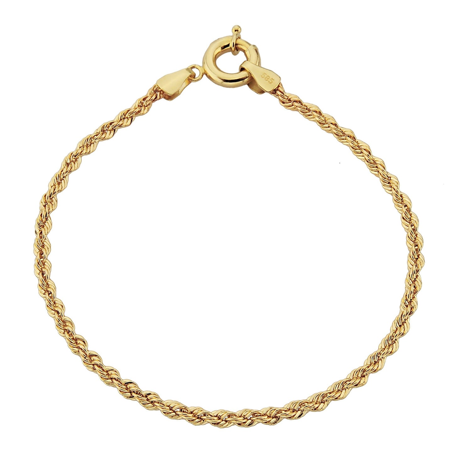 Rope Chain Bracelet for Women 14K Real Solid Yellow Gold 2.5mm Charm Dainty chain link birthday gift for her christmas xmas 14kt mother jewelry