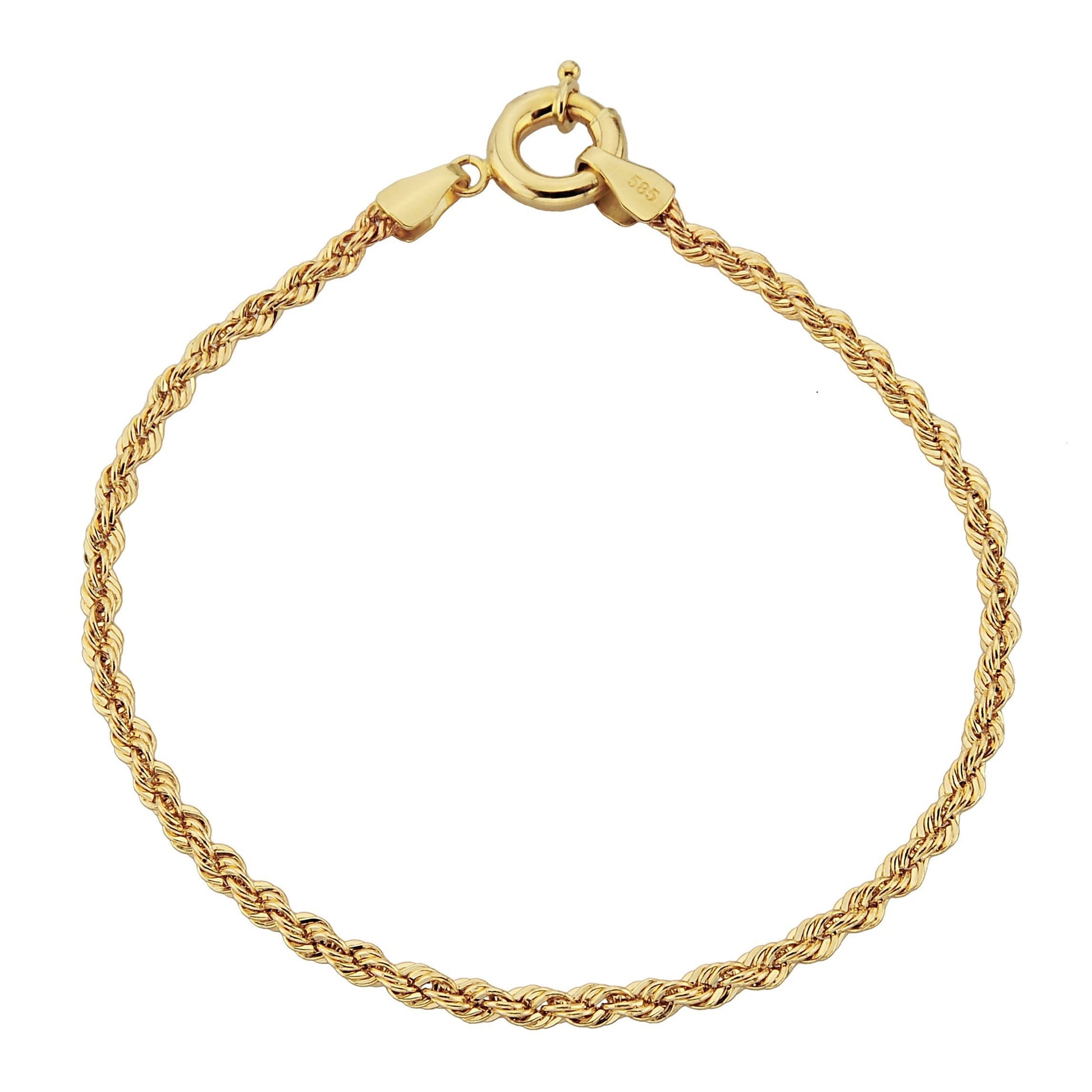 Rope Chain Bracelet for Women 14K Real Solid Yellow Gold 2.5mm Charm Dainty chain link birthday gift for her christmas xmas 14kt mother jewelry