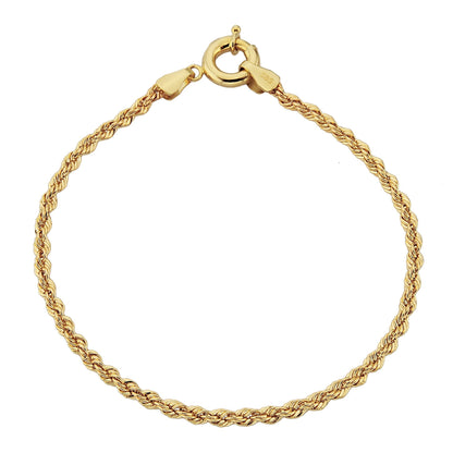 Rope Chain Bracelet for Women 14K Real Solid Yellow Gold 2.5mm Charm Dainty chain link birthday gift for her christmas xmas 14kt mother jewelry