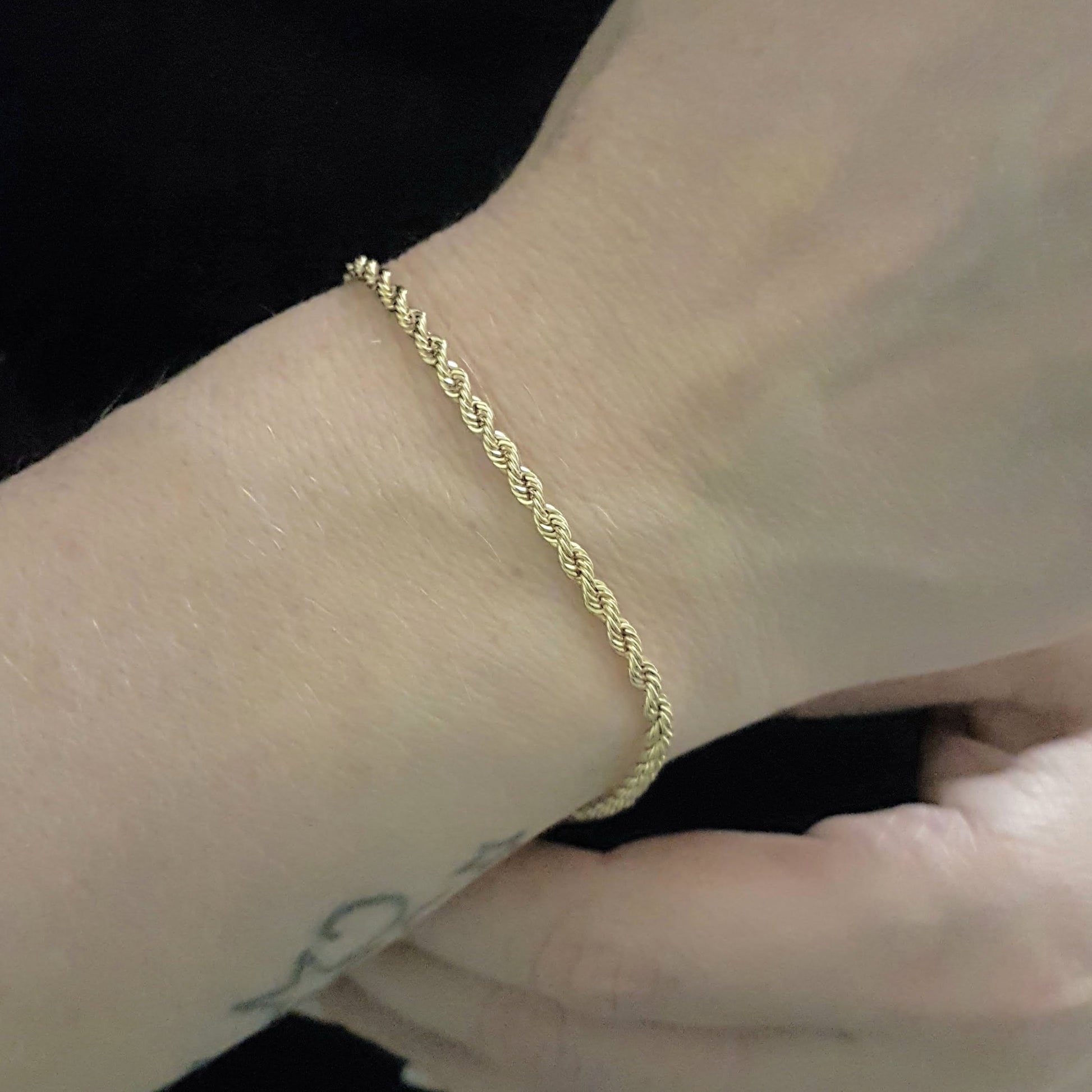 Rope Chain Bracelet for Women 14K Real Solid Yellow Gold 2.5mm Charm Dainty