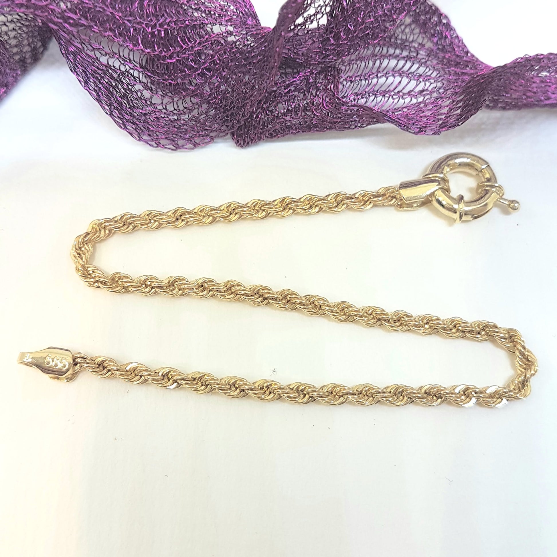 Rope Chain Bracelet for Women 14K Real Solid Yellow Gold 2.5mm Charm Dainty