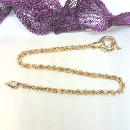 Rope Chain Bracelet for Women 14K Real Solid Yellow Gold 2.5mm Charm Dainty