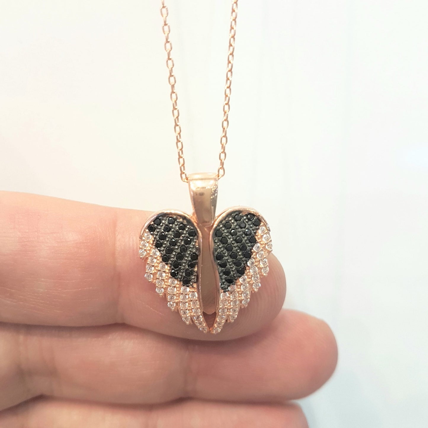 925 Sterling Silver Double Angel Wings Memorial Personalized Forever Remember Names Dates Charm Pendant Necklace Best Birthday Christmas Anniversary Graduation Gift for Women with Rose Plated Option