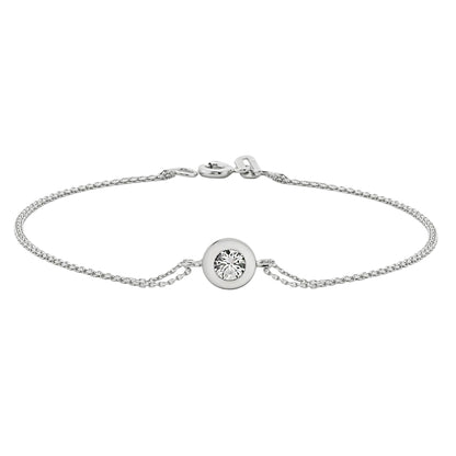 Solitaire Round Bezel Bracelet with Zirconia Stone 14K White Solid Gold Charm Dainty Jewelry for Women birthda gift for her christmas xmas jewelry handmade latika