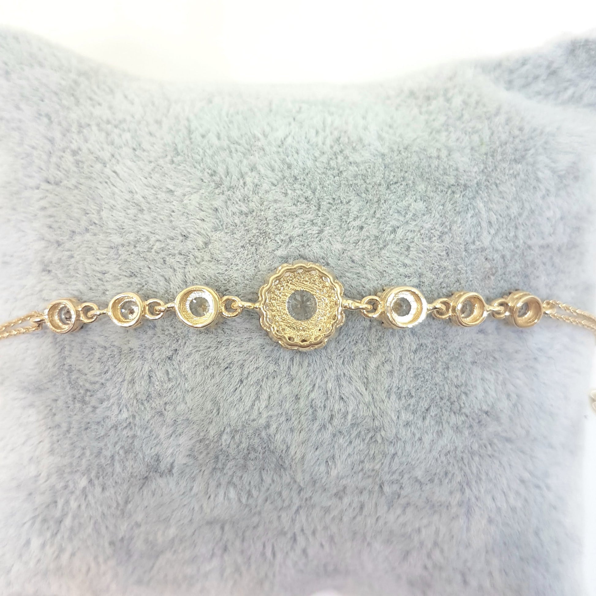 Round Halo Bracelet 14K Real Solid Yellow Gold Dainty Charm Diamond Style with Zirconia Stones for Women