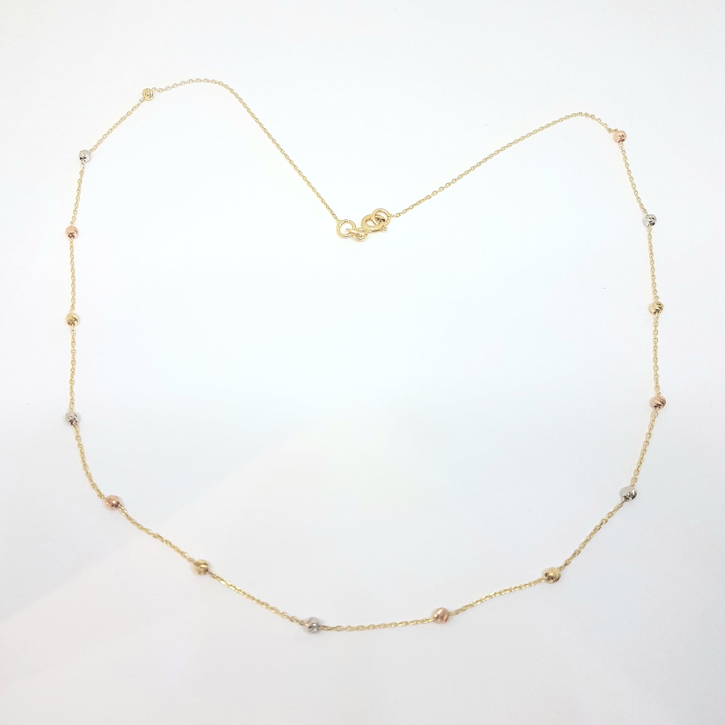 14K Real Solid Gold Chain Beaded Italian Balls Necklace for Women