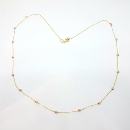 14K Real Solid Gold Chain Beaded Italian Balls Necklace for Women