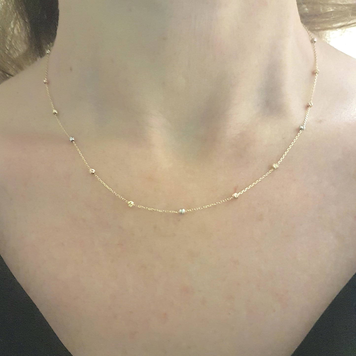 14K Real Solid Gold Chain Beaded Italian Balls Necklace for Women