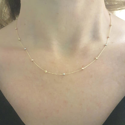 14K Real Solid Gold Chain Beaded Italian Balls Necklace for Women