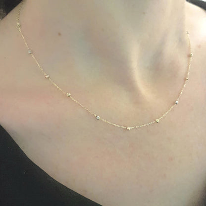 14K Real Solid Gold Chain Beaded Italian Balls Necklace for Women