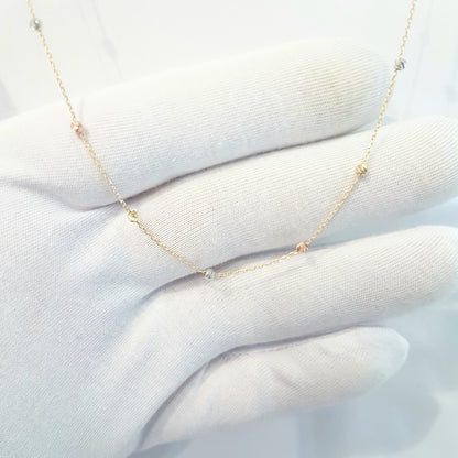 14K Real Solid Gold Chain Beaded Italian Balls Necklace for Women