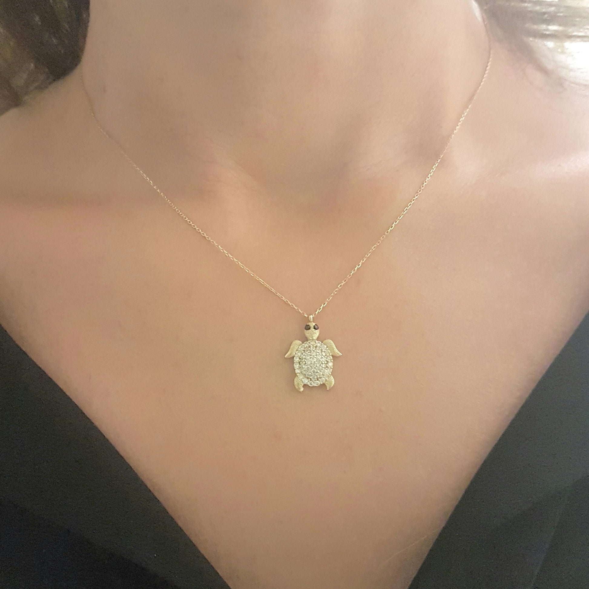 14K Real Solid Gold Sea Turtle Necklace for Women | Good Luck Ocean Animal Fish Life Fine Jewelry Gold Pendant | Turtles Gifts
