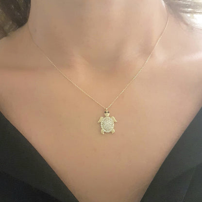 14K Real Solid Gold Sea Turtle Necklace for Women | Good Luck Ocean Animal Fish Life Fine Jewelry Gold Pendant | Turtles Gifts