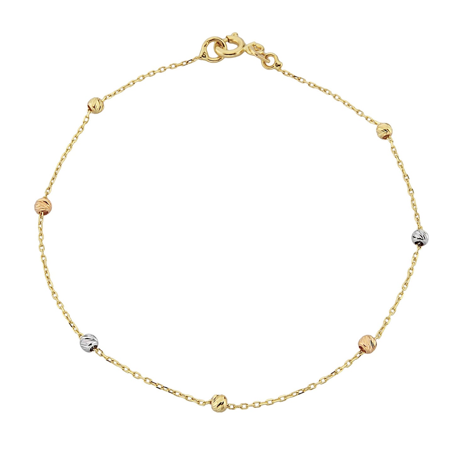 14K Real Solid Gold Chain Beaded Ball Bracelet for Women