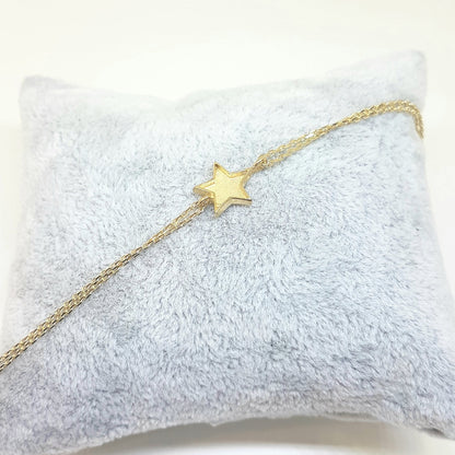 14K Real Solid Gold Star Design Bracelet Charm Cute Dainty Delicate Trendy Tiny Best Birthday Gift for Women Jewelry Mother