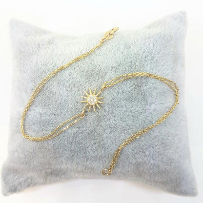 14K Real Gold Sun Shaped Decorated with Zirconia Stones Cute Dainty Delicate Charm, Initial and Trendy Bracelet The best way to say You are my sun shine for women jewelry girlfriend wife mom