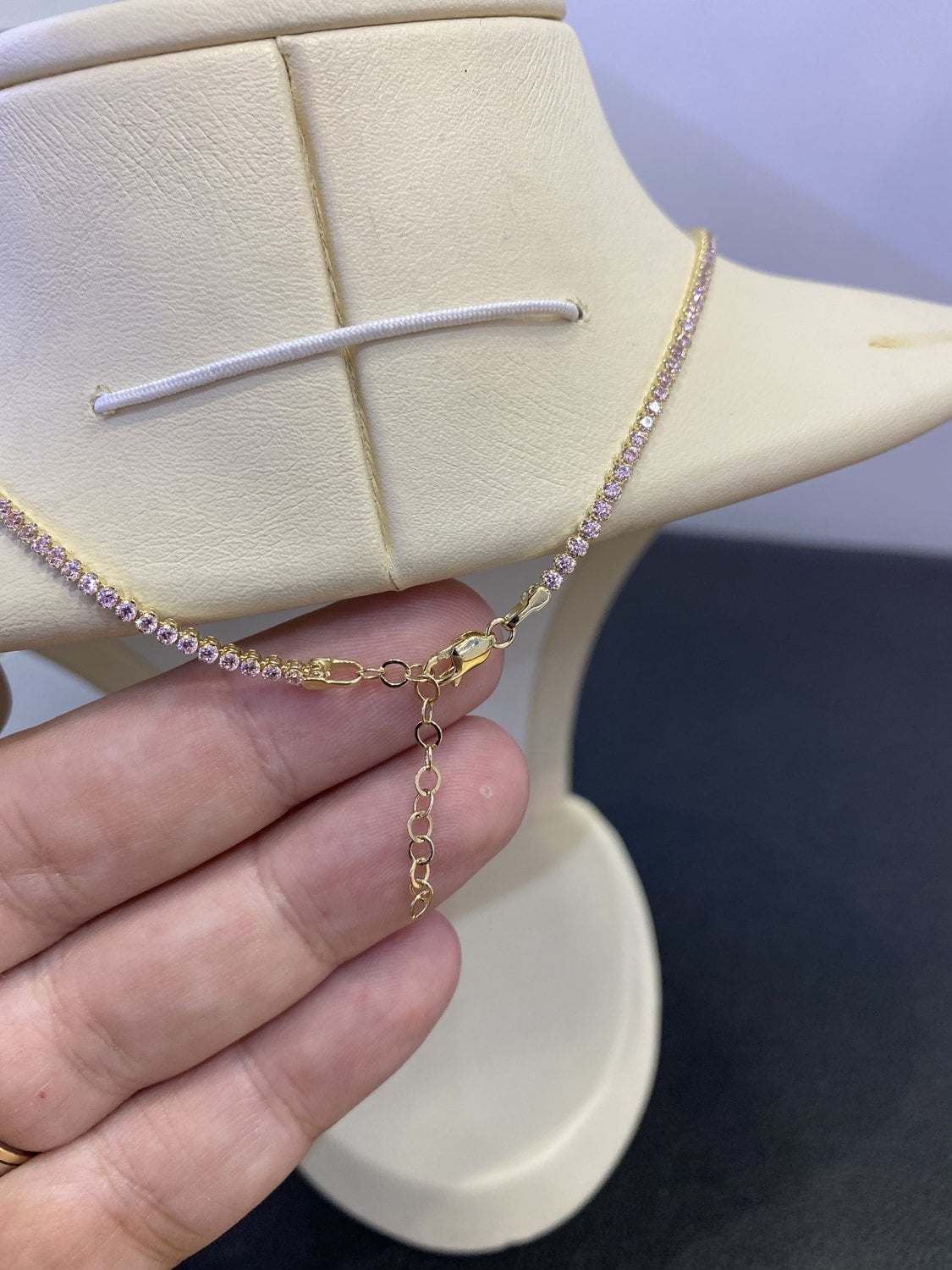 14K Real Solid Gold Tennis Necklace for Women , CZ Eternity Tennis Necklace