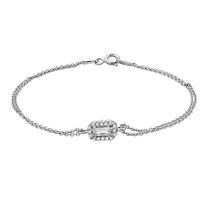 Tiny Baguette Bracelet Silver , 925K Sterling Silver CZ Baguette Bracelet for Women , Minimalist Dainty Baguette Jewelry , Christmas Gift