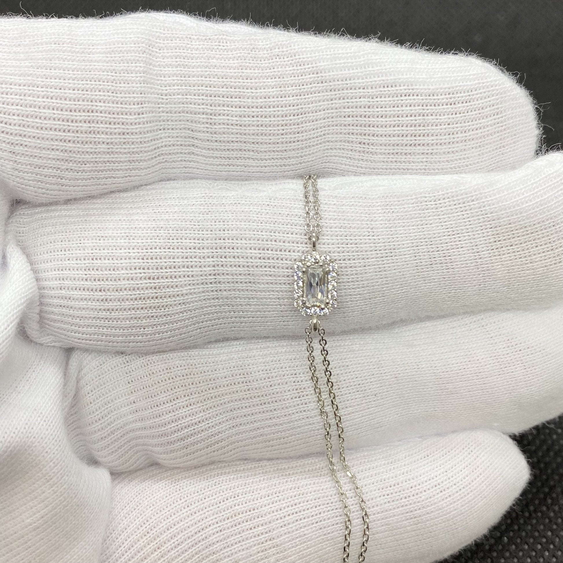 Tiny Baguette Bracelet Silver , 925K Sterling Silver CZ Baguette Bracelet for Women, Minimalist Dainty Baguette Jewelry , Christmas Gift