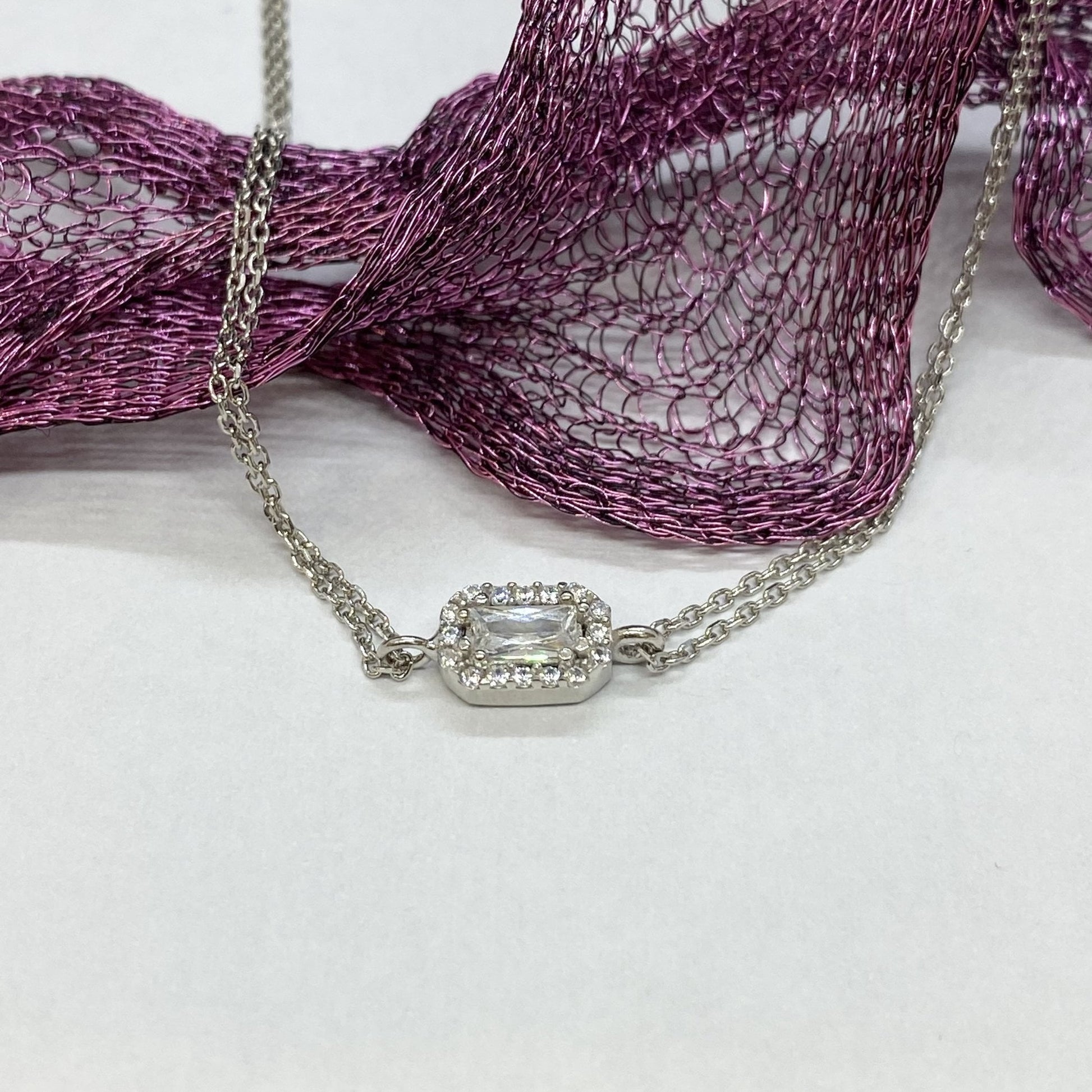 Tiny Baguette Bracelet Silver ,925K Sterling Silver CZ Baguette Bracelet for Women , Minimalist Dainty Baguette Jewelry , Christmas Gift