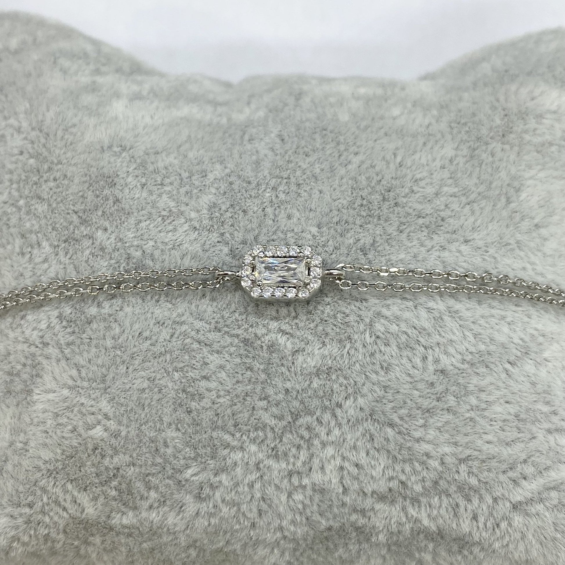 Tiny Baguette Bracelet Silver , 925K Sterling Silver CZ Baguette Bracelet for Women , Minimalist Dainty Baguette Jewelry,Christmas Gift